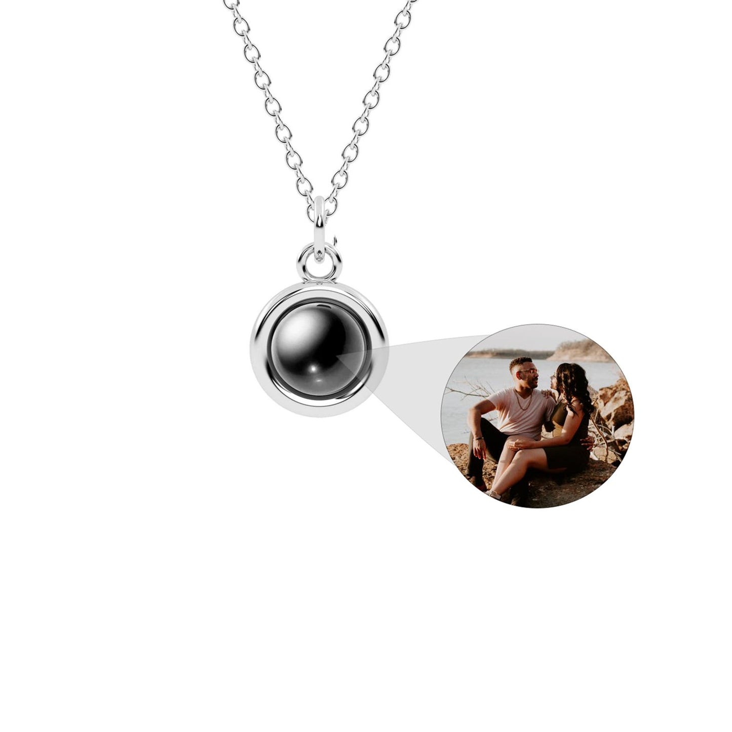 Circle necklace with picture inside in silver — minimalist hidden photo keepsake for women and men