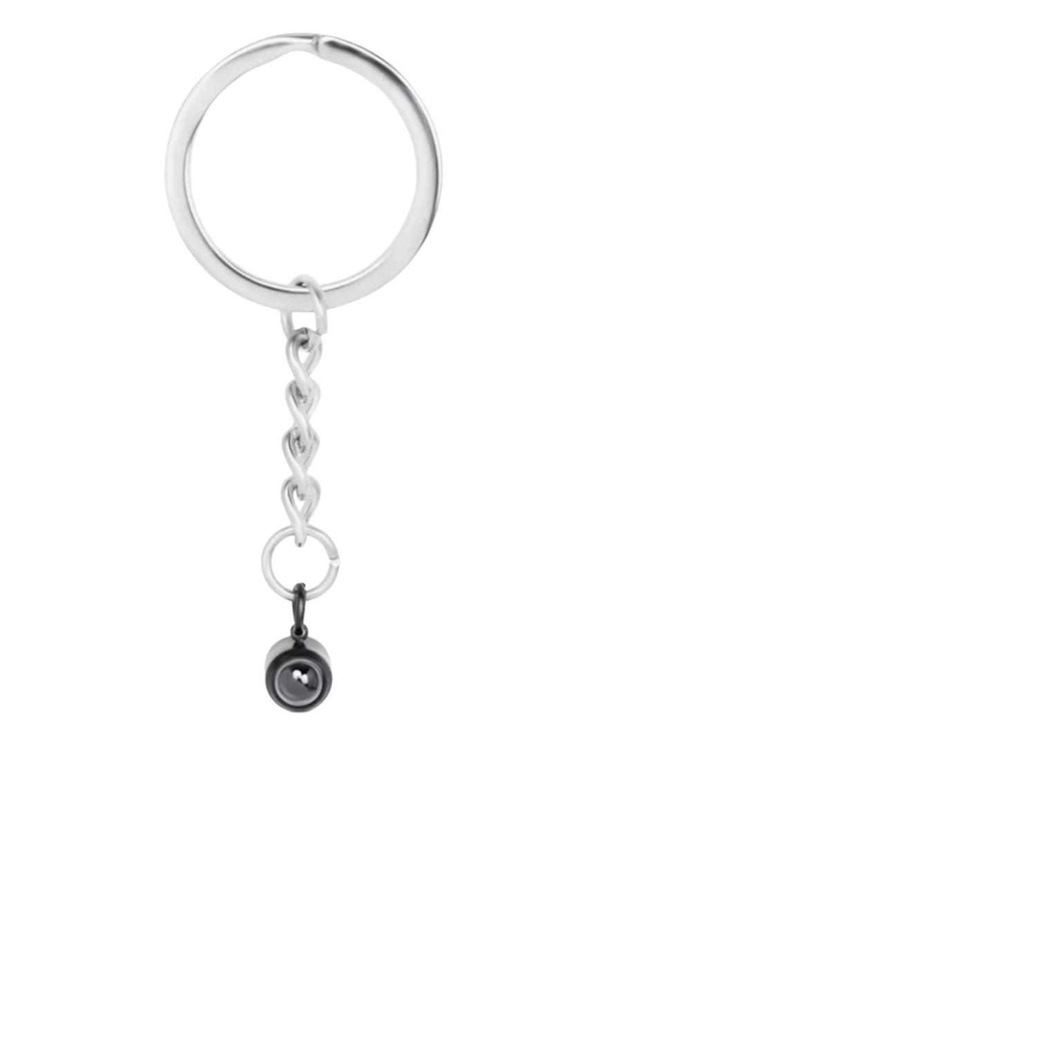 Circle photo keychain with picture inside in black — custom photo memory gift for him and her
