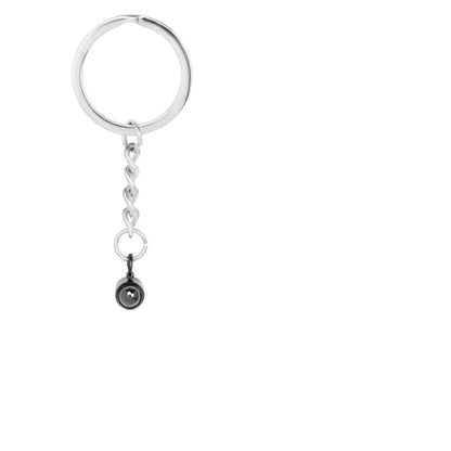 Circle photo keychain with picture inside in black — custom photo memory gift for him and her