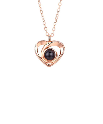 Crossed heart necklace with picture inside in rose gold — custom photo keepsake for women