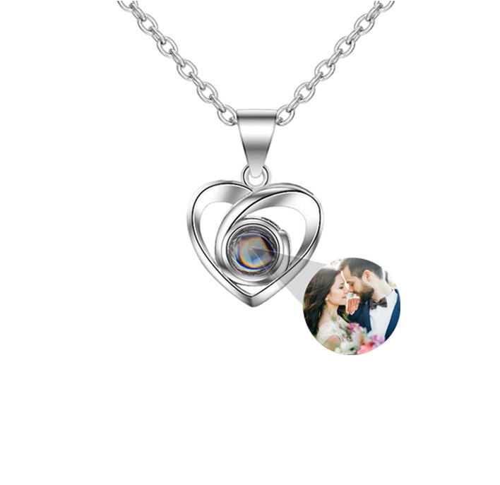 Crossed heart necklace with picture inside in silver — unique hidden photo keepsake for women