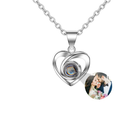 Crossed heart necklace with picture inside in silver — unique hidden photo keepsake for women