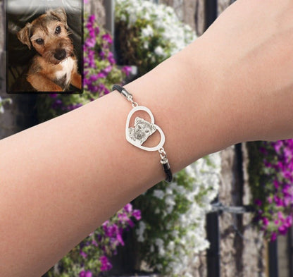 Dog halo heart memorial photo bracelet — engraved dog loss sympathy keepsake for dog dads