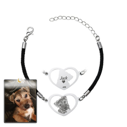 Dog halo heart memorial photo bracelet in 925 sterling silver — rainbow bridge dog mom keepsake