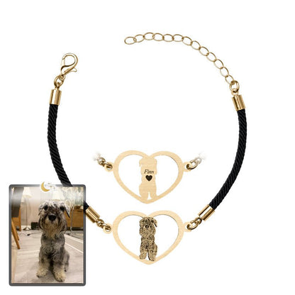Dog halo heart memorial photo bracelet in titanium gold — engraved dog memorial pendant