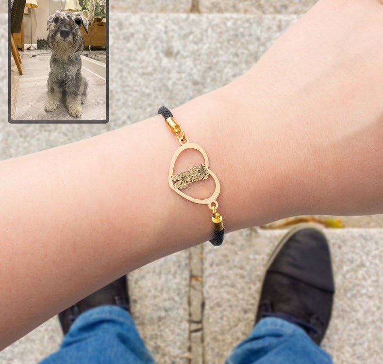 Dog halo heart memorial photo bracelet — rainbow bridge grief gift worn daily for dog moms