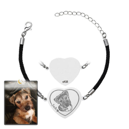 Dog memorial heart photo bracelet in 925 sterling silver — rainbow bridge keepsake for dog moms