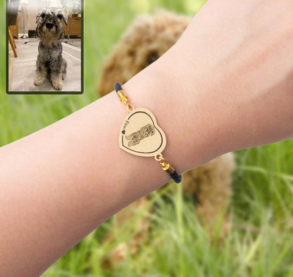 Dog memorial heart photo bracelet — rainbow bridge grief gift worn on the wrist for dog dads