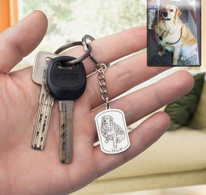 Dog photo dogtag memorial keychain — rainbow bridge grief gift for dog dads and dog lovers