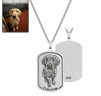 Dog photo dogtag memorial necklace in 925 sterling silver — personalized dog memorial tribute