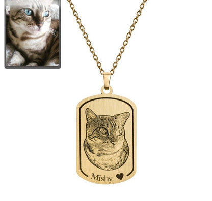 Dog photo dogtag memorial necklace in titanium gold — bold engraved dog loss keepsake
