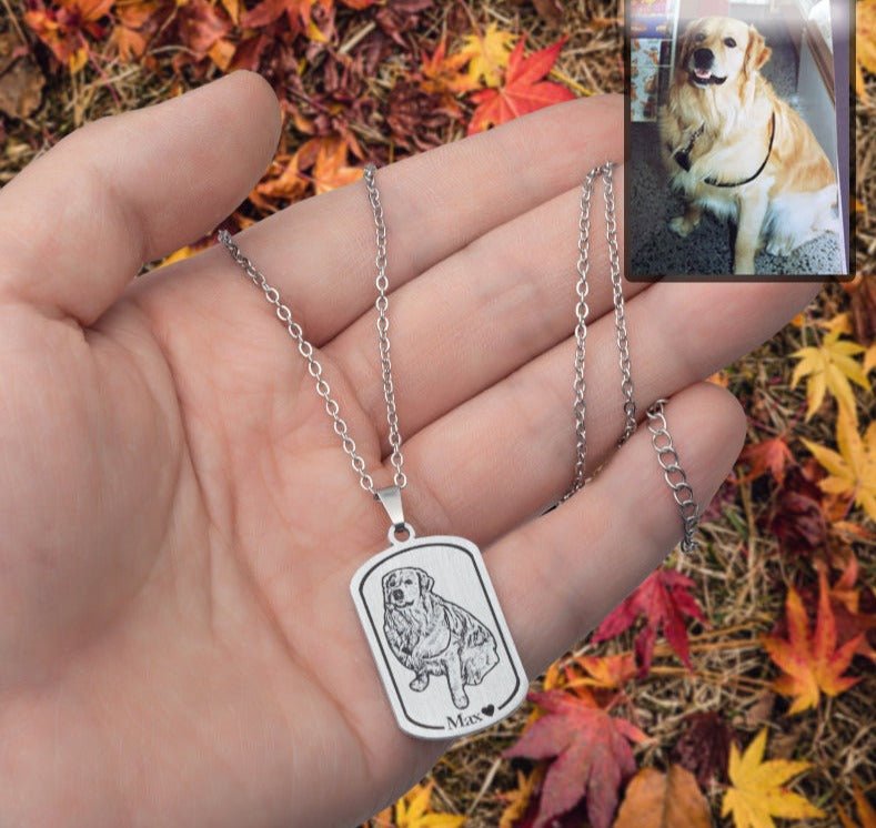 Dog photo dogtag memorial necklace — rainbow bridge grief gift for dog moms and dog dads