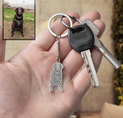 Dog silhouette memorial photo keychain — sympathy grief gift for dog moms and dog dads