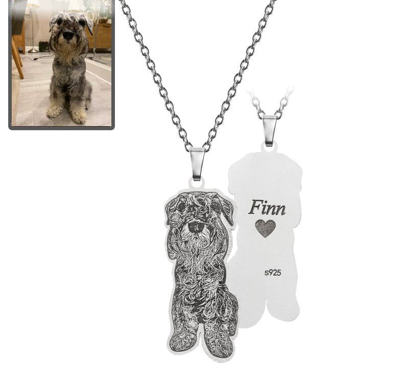 Dog silhouette memorial photo necklace in 925 sterling silver — minimalist dog memorial keepsake