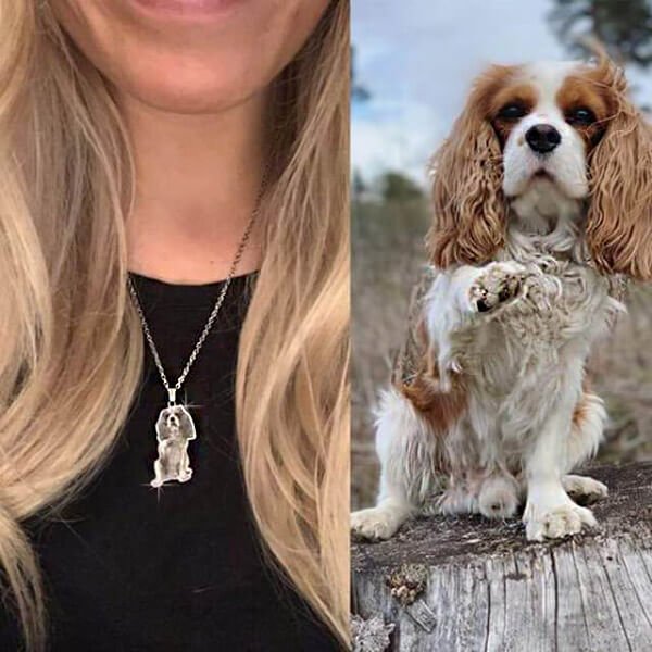 Dog silhouette memorial photo necklace — minimalist pet loss keepsake necklace for dog lovers