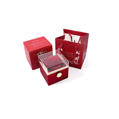 Double Heart Engraved Necklace - W/ Real Rose & Rose Box - Dazzle Wears