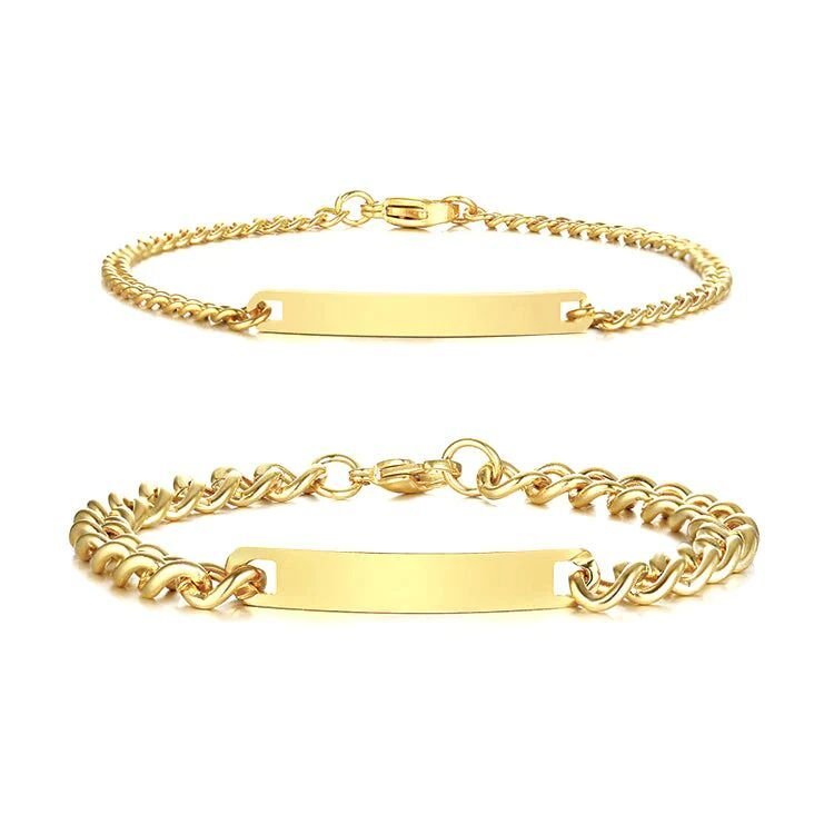 Engraved couple bracelet with rose gift box in gold plated — romantic engraved keepsake for couples