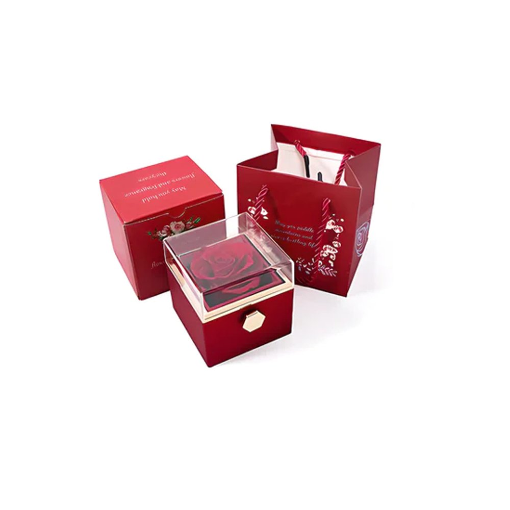 Engraved double heart necklace — real preserved rose gift box unboxing reveal for women