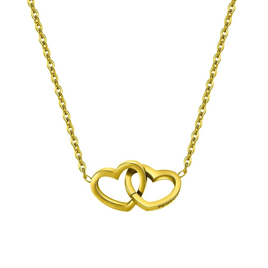 Engraved double heart necklace with rose gift box in gold — personalized romantic keepsake for women