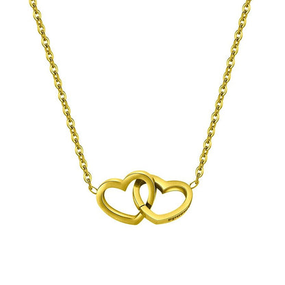 Engraved double heart necklace with rose gift box in gold — personalized romantic keepsake for women