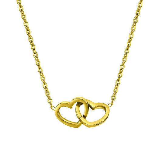 Engraved double heart necklace with rose gift box in gold — personalized romantic keepsake for women