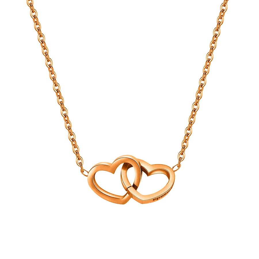 Engraved double heart necklace with rose gift box in rose gold — romantic keepsake gift for wife and girlfriend