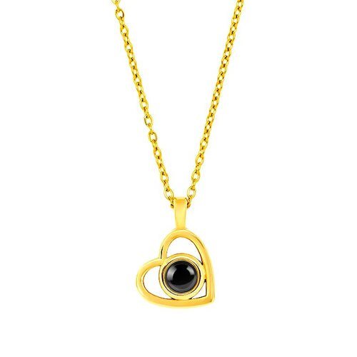 Heart necklace with picture inside in gold — custom photo gift for wife and girlfriend