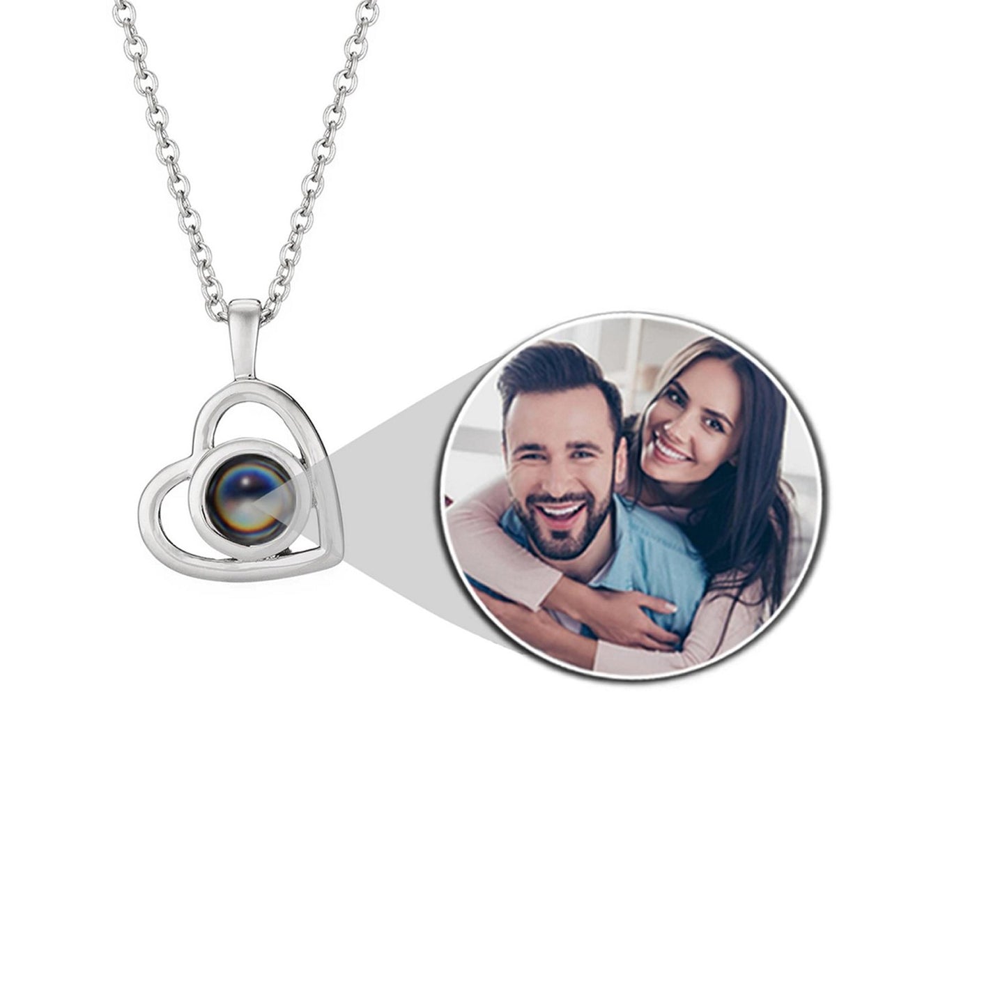 Heart necklace with picture inside in silver — personalized hidden photo keepsake for women