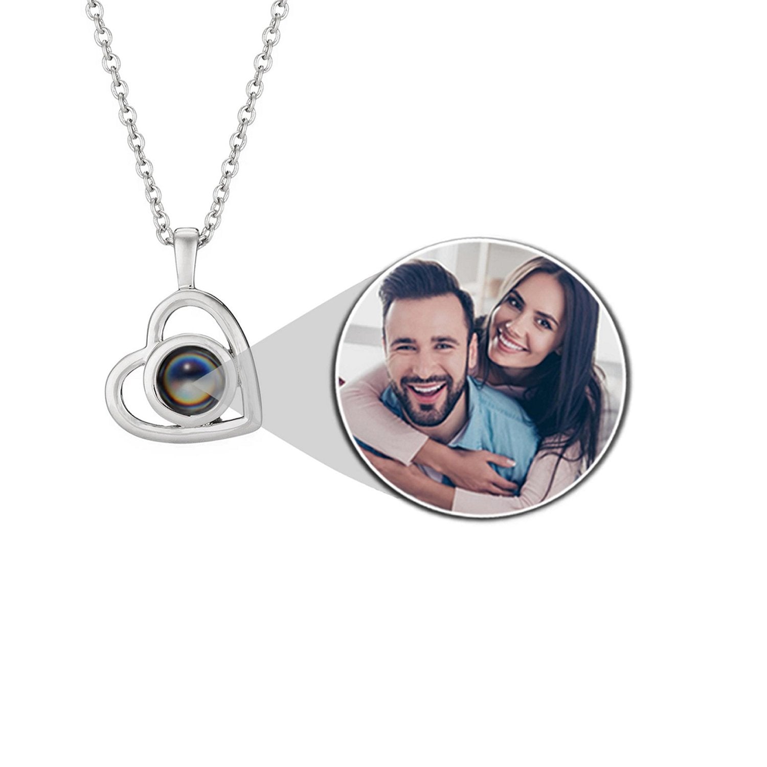 Heart necklace with picture inside in silver — personalized hidden photo keepsake for women