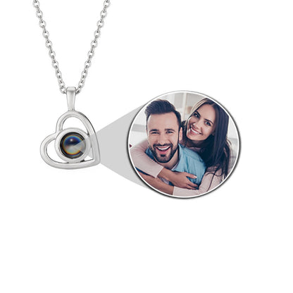 Heart necklace with picture inside in silver — personalized hidden photo keepsake for women