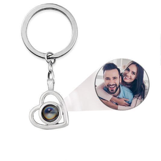 Heart photo keychain with picture inside in silver — personalized hidden photo keepsake for couples