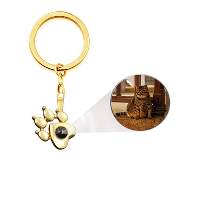 Pet photo keychain with picture inside in gold — custom pet memorial keychain for dog and cat owners